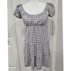 HOLLISTER Plaid Tiered Soft Dress White Gray Size Small